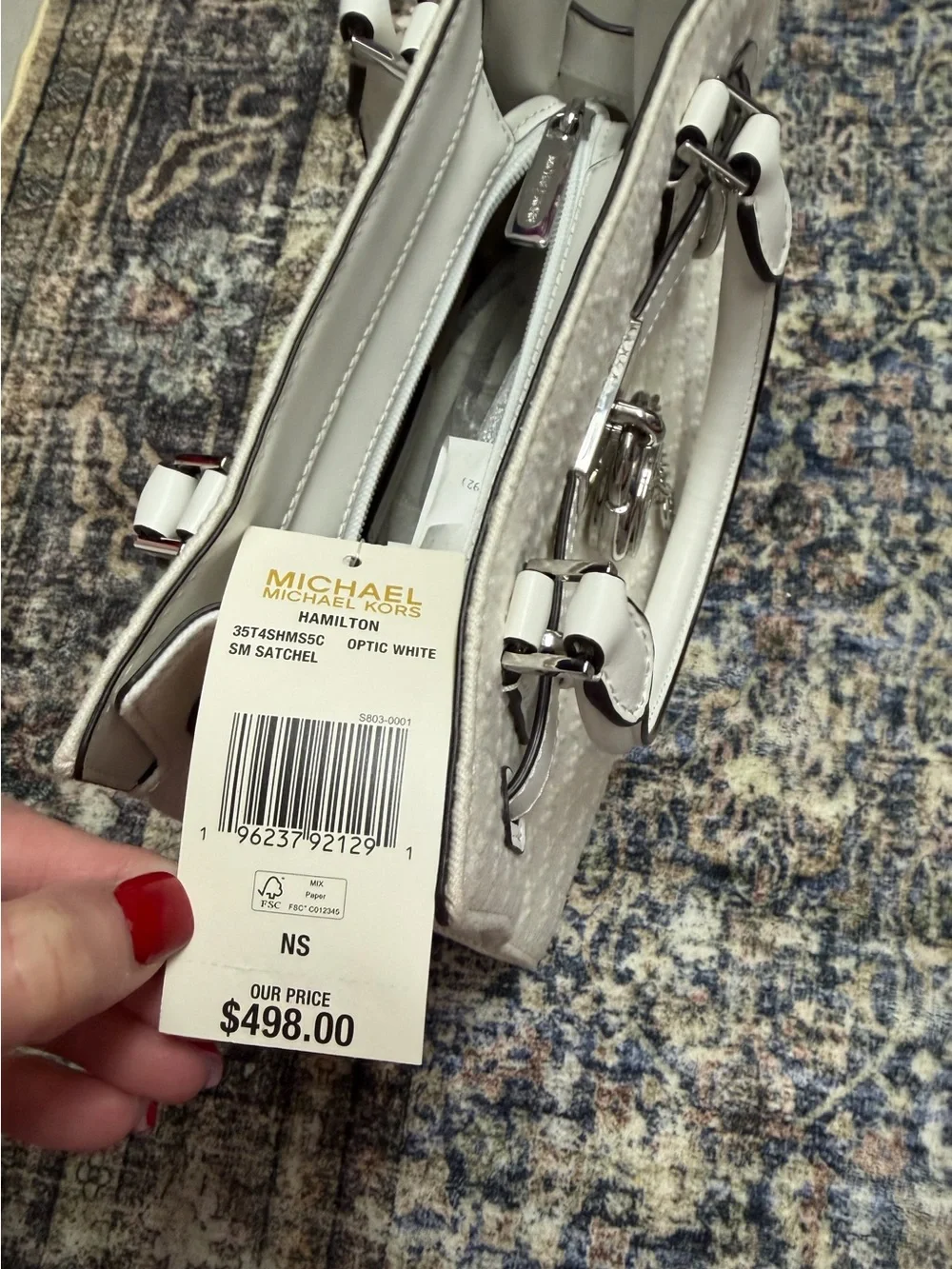 Michael Kors White Monogram Satchel with Silver Hardware